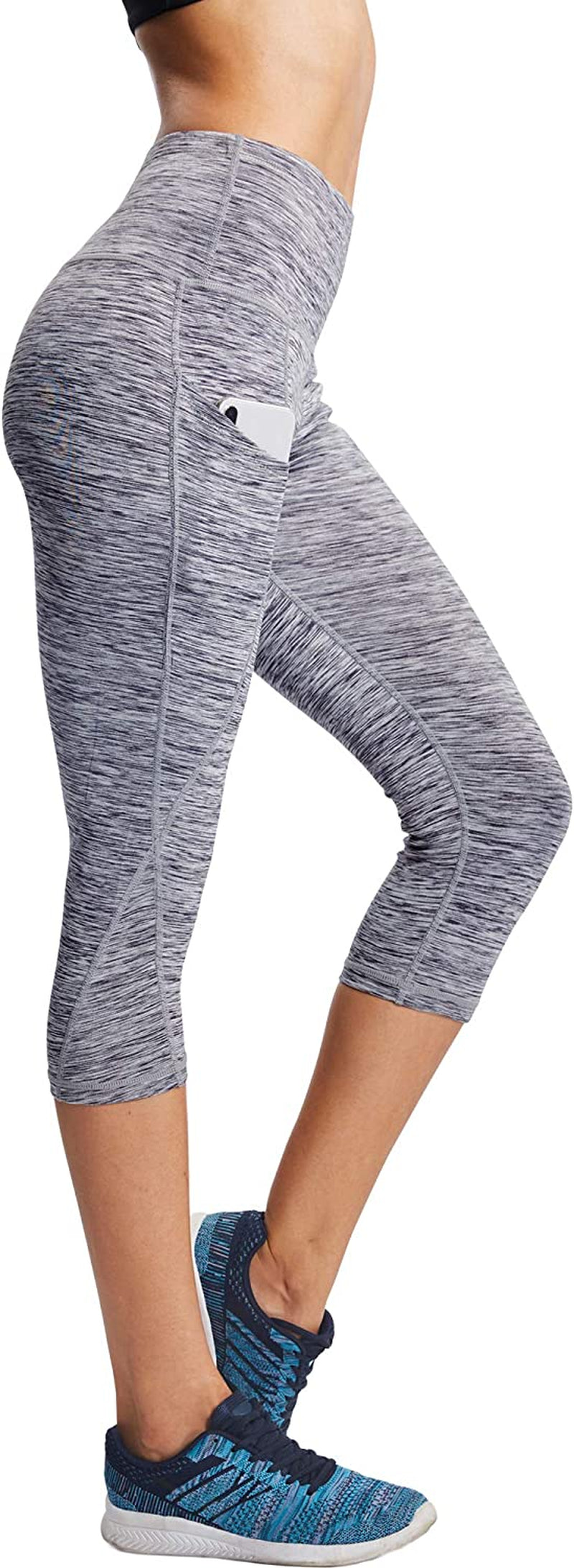 Women'S Yoga Running Capris Tummy Control High Waist Workout Pants