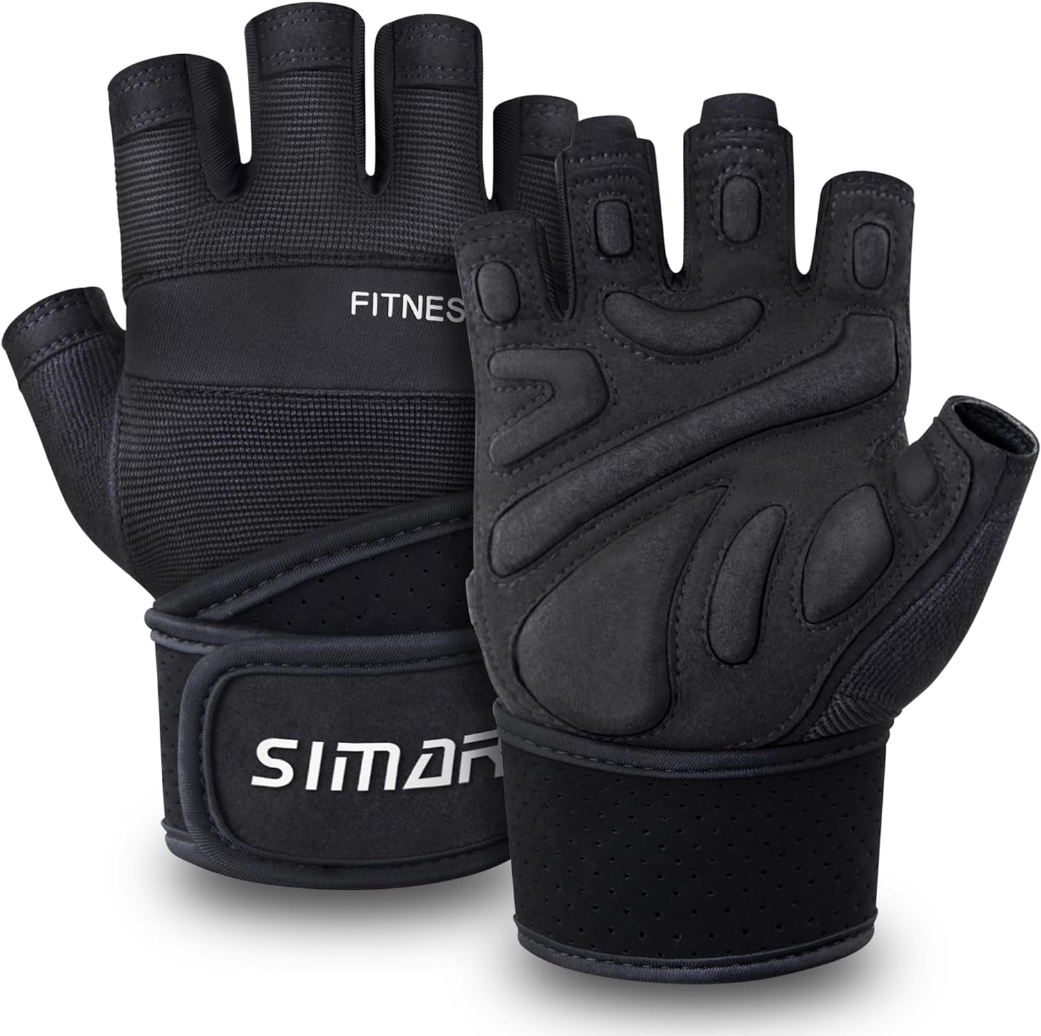 Padded Workout Gloves for Men and Women, Ventilated Weight Lifting Gloves with Wrist Wraps Support, Full Palm Protection, Great Grip for Gym Training, Fitness, Weightlifting, Exercise