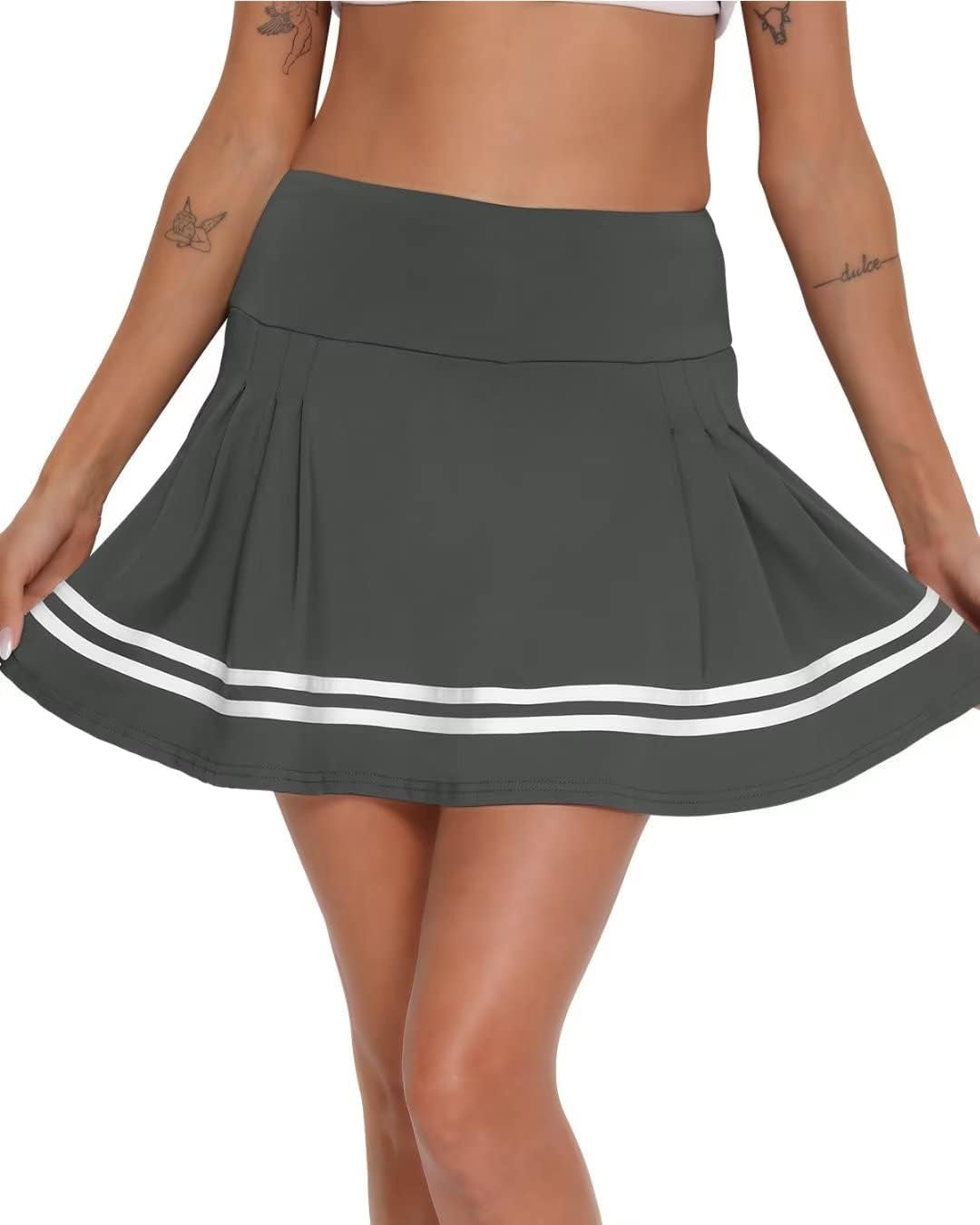 Womens High Waisted Tennis Skirts Pleated Golf Skorts with Ball Pockets Activewear Dark Gray