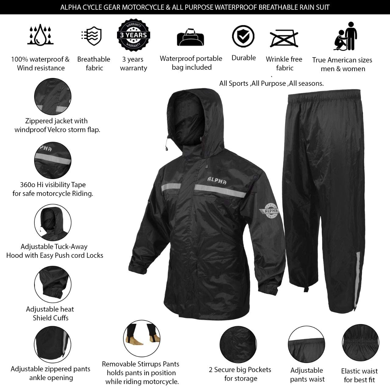 RAIN SUIT (BLACK, MEDIUM)