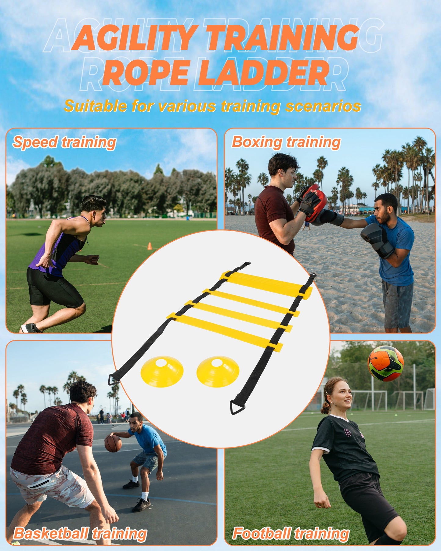 Speed and Agility Training Set, Agility Training Equipment for Kids with 20Ft Sports Agility Ladders, Cones, Exercise Ladder Equipment for Football Basketball Exercise Sports
