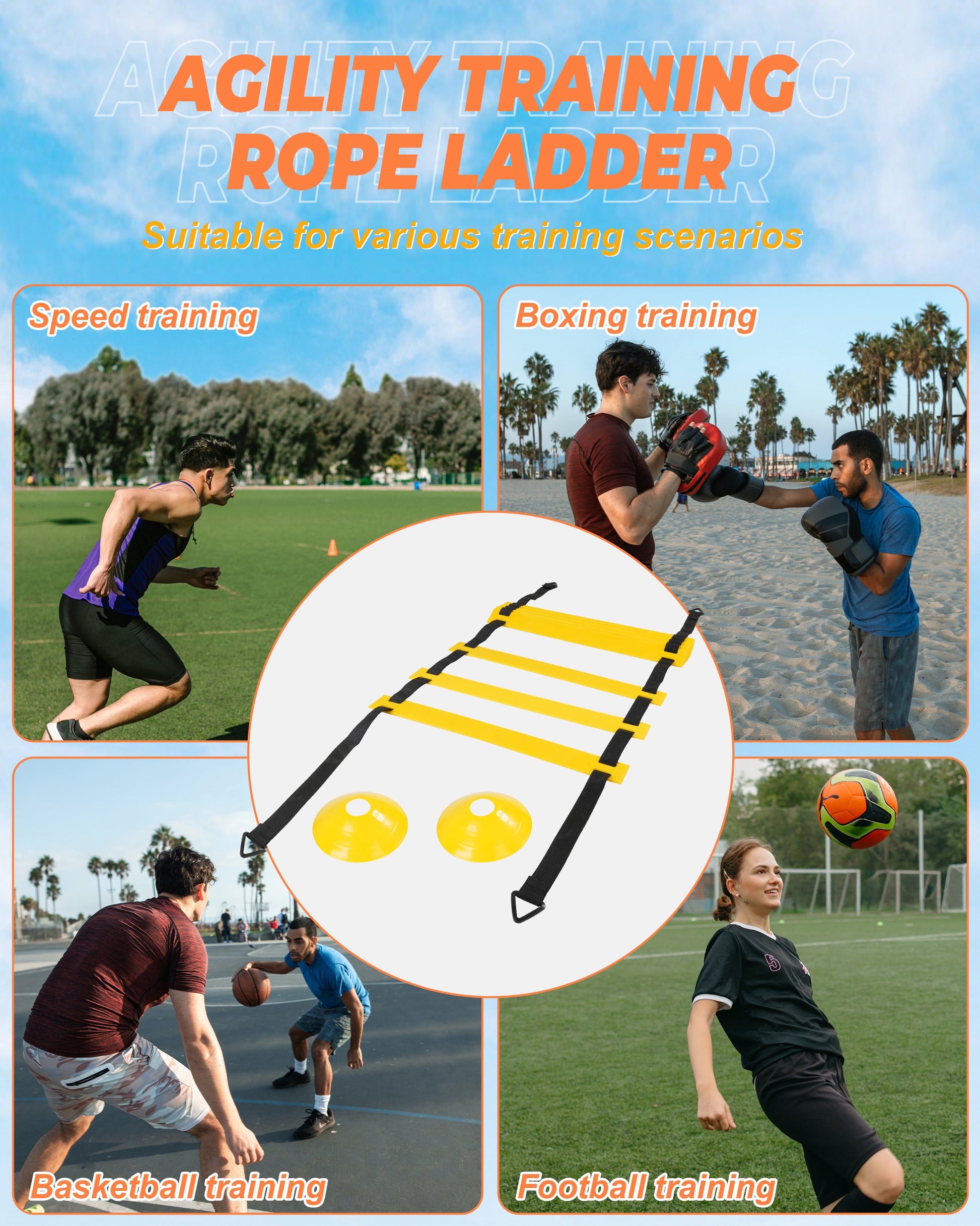 Speed and Agility Training Set, Agility Training Equipment for Kids with 20Ft Sports Agility Ladders, Cones, Exercise Ladder Equipment for Football Basketball Exercise Sports