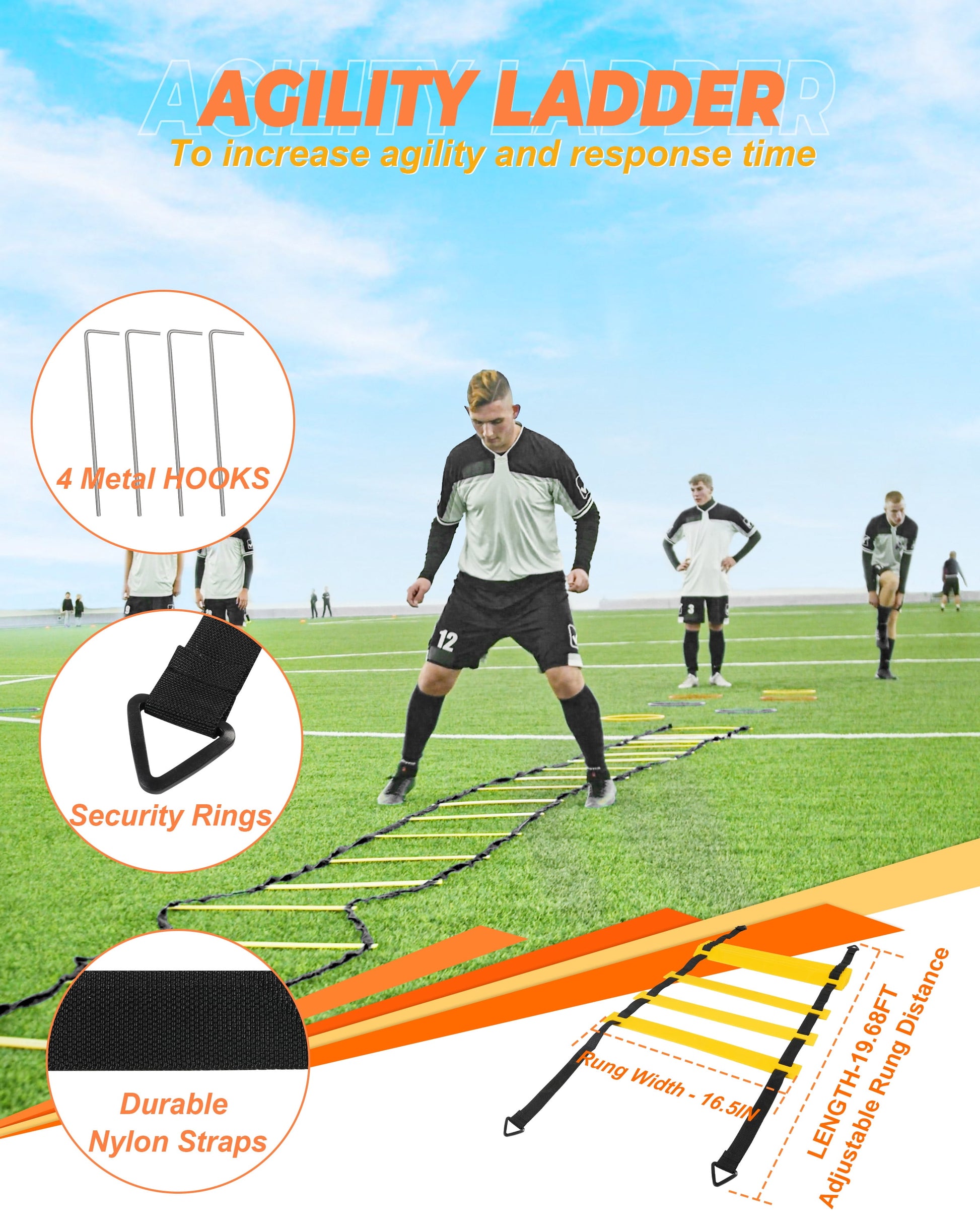Speed and Agility Training Set, Agility Training Equipment for Kids with 20Ft Sports Agility Ladders, Cones, Exercise Ladder Equipment for Football Basketball Exercise Sports