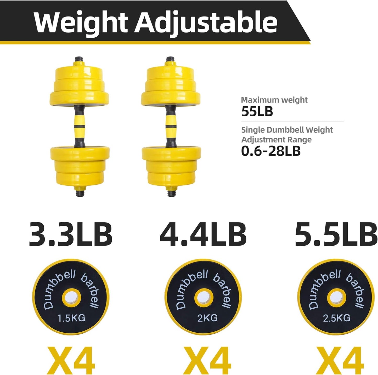 Adjustable Weights Dumbbells Set, Dumbbell Set, Home Weights 2-In-1 Set, 22-33-44-55-66-88 Non-Slip, All-Purpose, Gym