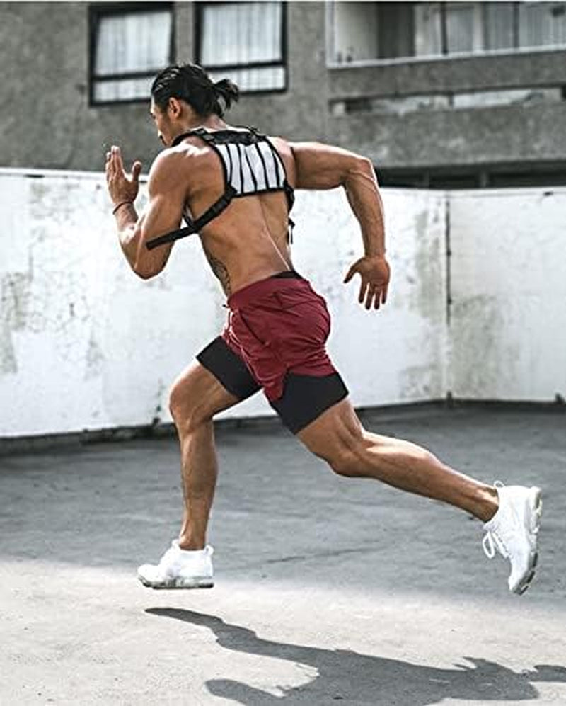 Men'S 2 Pack Gym Shorts with Liner 2 in 1 Athletic Bodybuilding Workout Shorts with Zipper Pockets