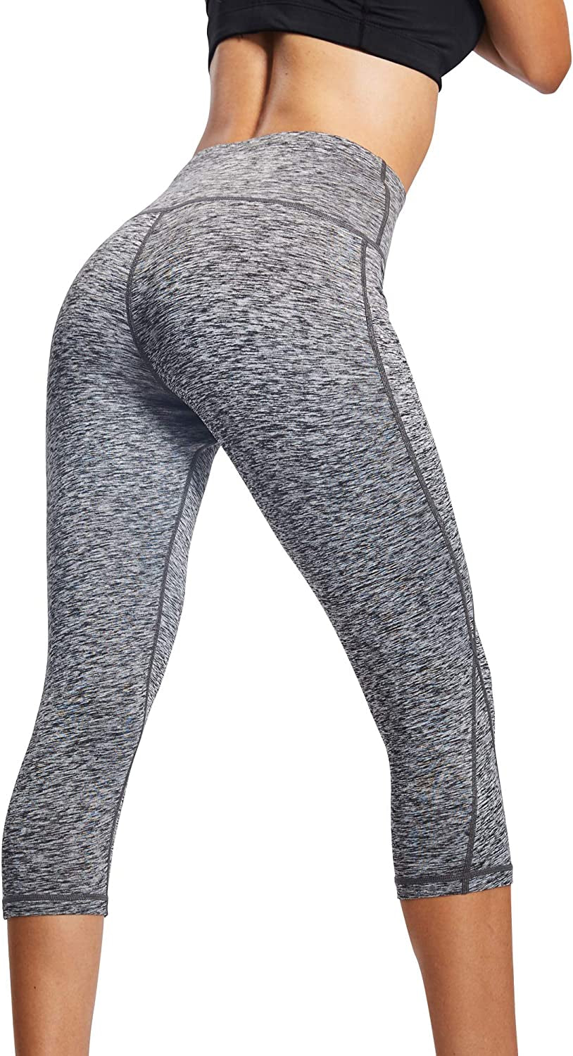 Women'S Yoga Running Capris Tummy Control High Waist Workout Pants