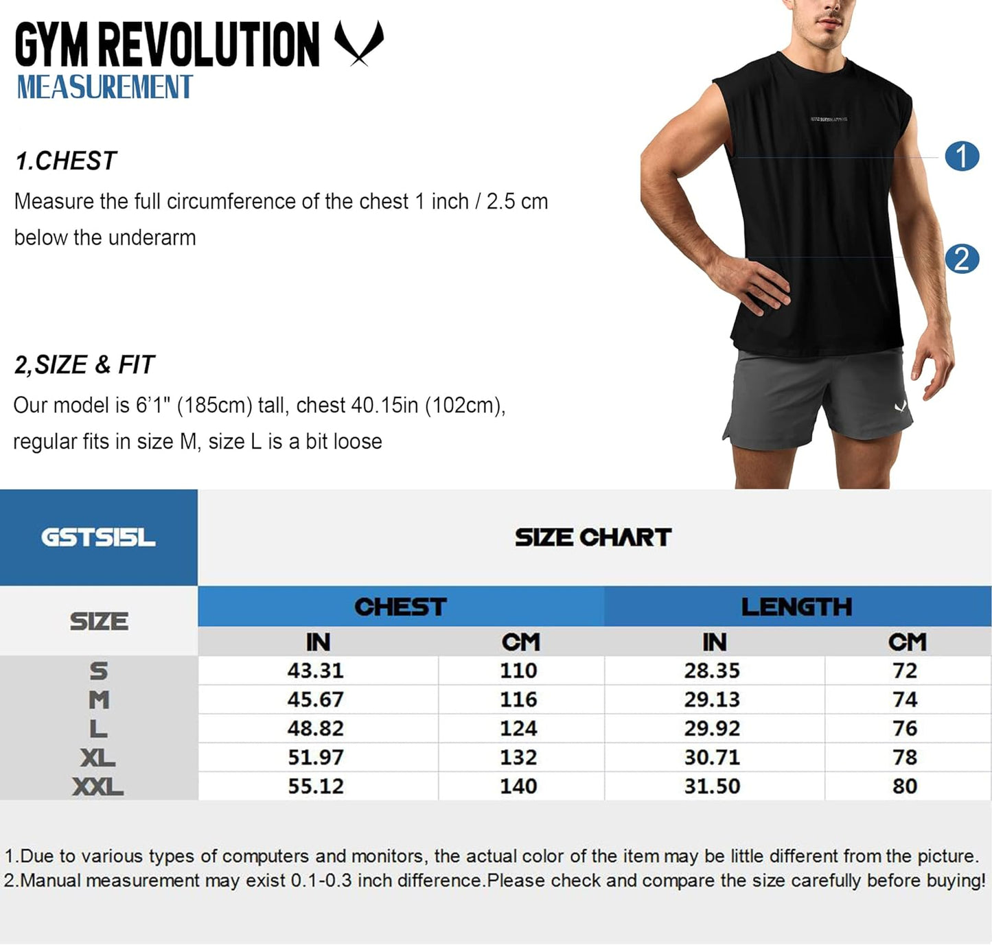 Men'S 2 Pack Workout Fitness Running Sleeveless Shirts Gym Muscle Bodybuilding Tank Tops Black Blue S