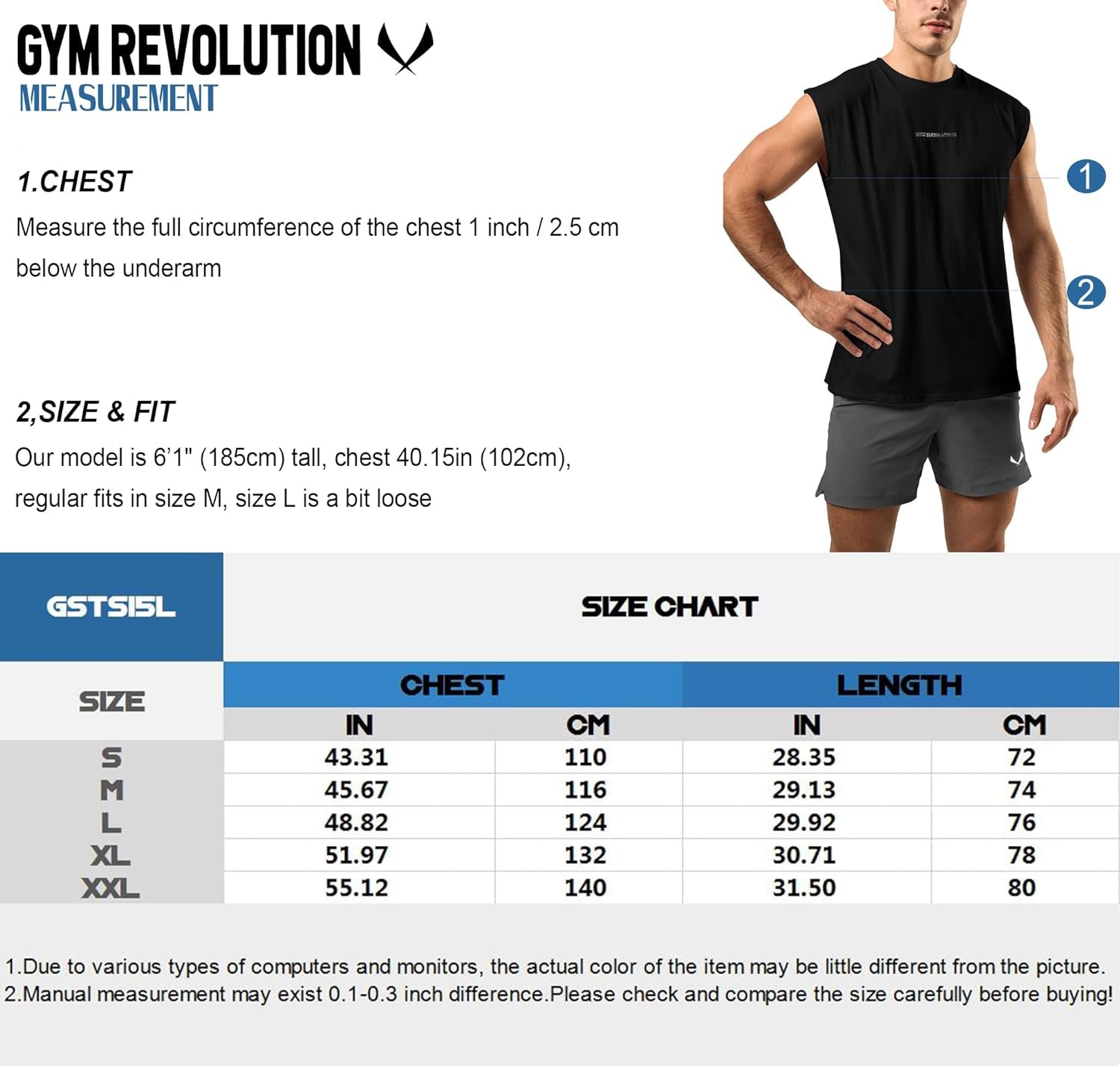 Men'S 2 Pack Workout Fitness Running Sleeveless Shirts Gym Muscle Bodybuilding Tank Tops Black Blue S