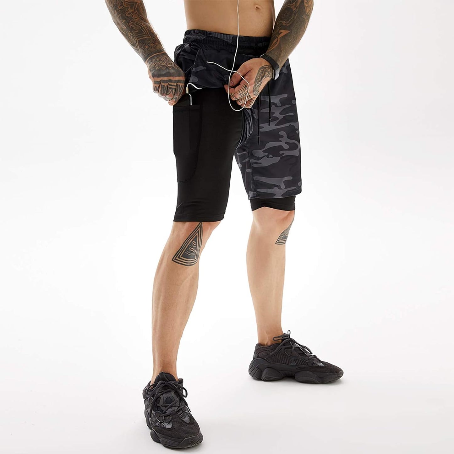 2In1 Quick Dry Work Shorts Men - Shorts for Men Gym Shorts for Men 2 in 1 Gym Shorts for Men Camo with Phone Pockets