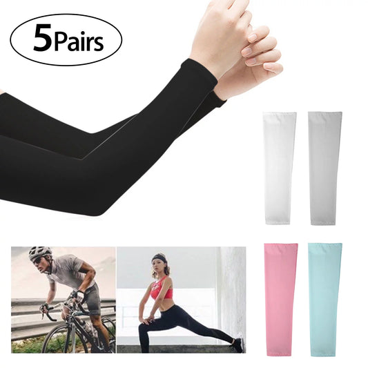10Pack(5 Pairs)Arm Cooling Sleeves UV Sun Protection 5 Colors,  Arm Sleeves for Cycling, Driving, Outdoor Sports, Golf, Basketball Sleeves for Men&Women to Cover Arms